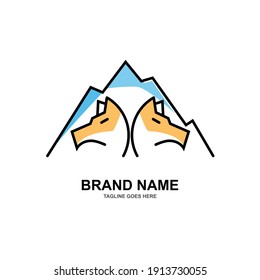mountain wolf logo. wolf and mountain combination design with unique and simple line art. modern templates. vector

