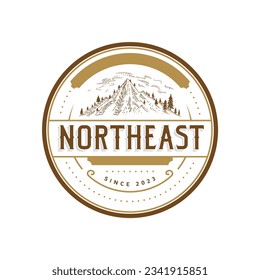Mountain wood hipster vintage logo design, vector illustration template