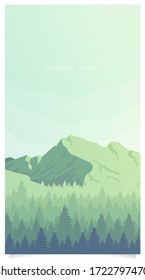 Mountain and woodland landscape flat color vector background with text space. Hills and coniferous forest scenery social media stories mockup. Peaceful nature view web banner template