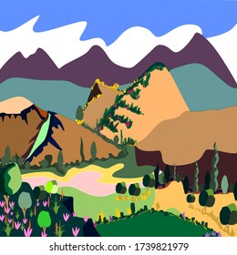 Mountain world.For poster,printing on clothes and scarves.