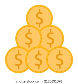 Mountain of yellow coins on a white background. Money design. Vector graphics. A trifle. Golden coins. Finance. Simple, modern style. Isolated.