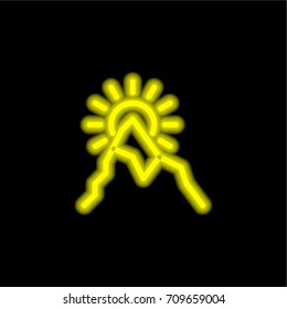 Mountain yellow glowing neon ui ux icon. Glowing sign logo vector