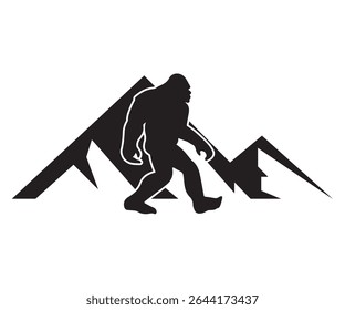 mountain yeti vector illustration, big foot silhouette graphic art
