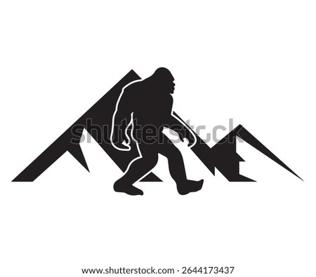 mountain yeti vector illustration, big foot silhouette graphic art