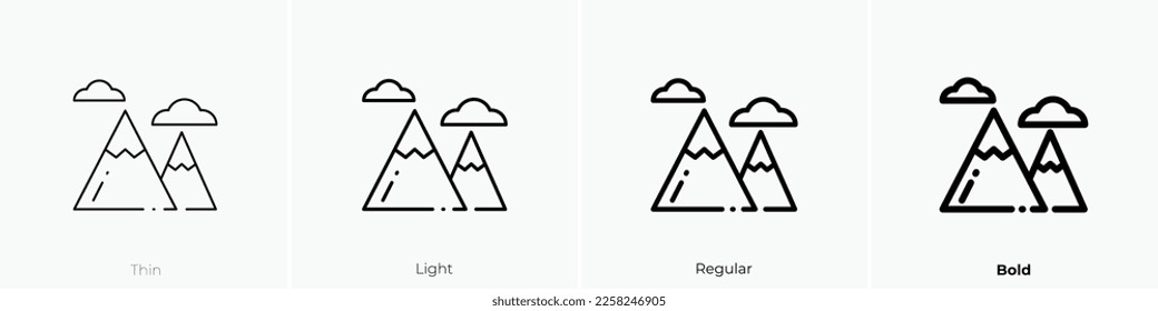 mountain-3 icon. Thin, Light Regular And Bold style design isolated on white background