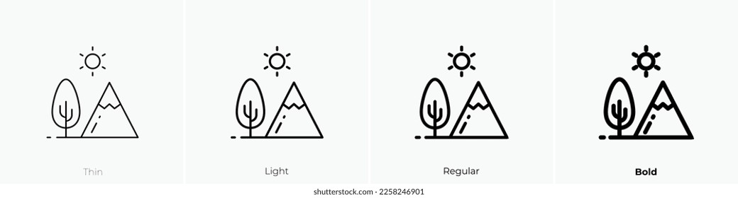 mountain-6 icon. Thin, Light Regular And Bold style design isolated on white background