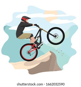 Mountain/Downhill Bike. Biker Doing a Jump. Properly Layered. Vector Illustration.