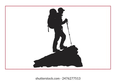 Bergsteiger Wanderer Menschen Silhouette, Bergsteiger Abenteuer Silhouette für Logo