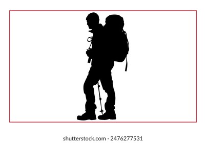 Mountaineer climber hiker people silhouette, Hiker mountain climber adventure silhouette for logo