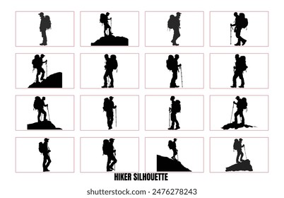 Mountaineer climber hiker people silhouette collection, Hiker mountain climber adventure silhouette for logo