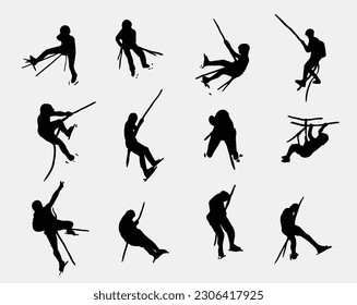 mountaineer climber hiker people, vector silhouette collection