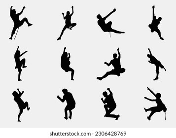 mountaineer climber hiker people, vector silhouette collection