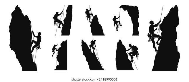 mountaineer climber hiker people, vector silhouette collection