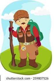 A mountaineer is hiking the mountain