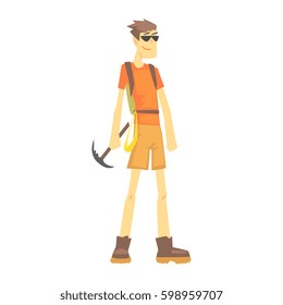 Mountaineer With Ice Pick, Part Of Teenagers Practicing Extreme Sports For Recreation Set Of Cartoon Characters