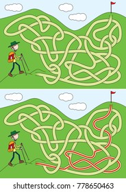 Mountaineer maze for kids with a solution