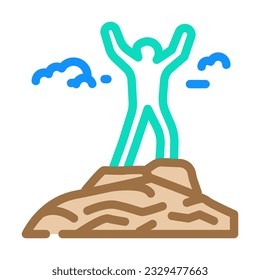 mountaineer on the top adventure color icon vector. mountaineer on the top adventure sign. isolated symbol illustration