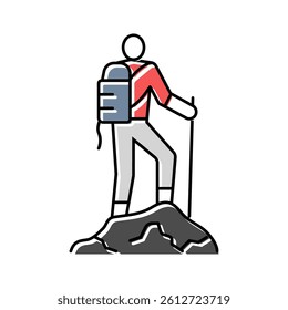 mountaineer on the top adventure color icon vector. mountaineer on the top adventure sign. isolated symbol illustration