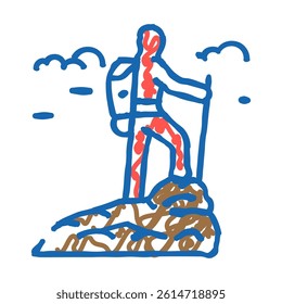 mountaineer on the top adventure doodle icon sketch vector. mountaineer on the top adventure sign. isolated symbol illustration