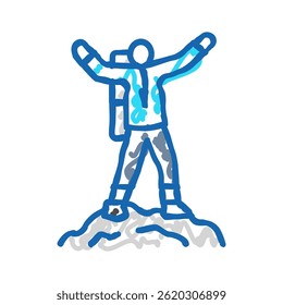 mountaineer on the top adventure doodle icon sketch vector. mountaineer on the top adventure sign. isolated symbol illustration