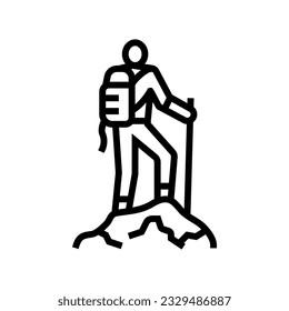 mountaineer on the top adventure line icon vector. mountaineer on the top adventure sign. isolated contour symbol black illustration