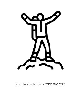 mountaineer on the top adventure line icon vector. mountaineer on the top adventure sign. isolated contour symbol black illustration