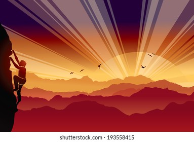 Mountaineer sun rise landscape mountain climber alpinist background