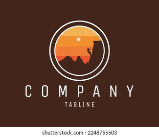 mountaineer using silhouette rope. come with an amazing sunset view. Best for industrial badges, emblems, icons, stickers, koas and adventure lovers. illustration vector available eps 10.
