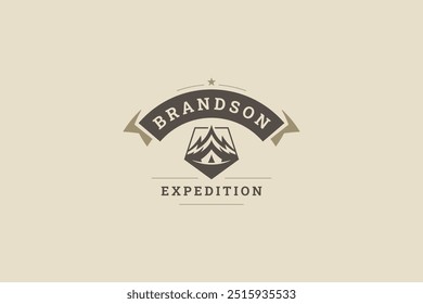 Mountaineering alpinism extreme travel expedition luxury old style logo design template vector flat illustration. Mountain climbing hiking camping tourism adventure retro minimalist logotype