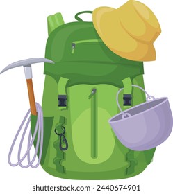 Mountaineering backpack. Alpine tourism equipment. Outdoor travel isolated on white background