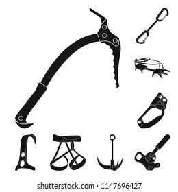 Mountaineering and climbing black icons in set collection for design. Equipment and accessories vector symbol stock web illustration.