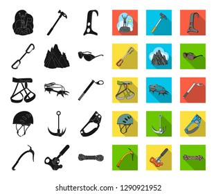 Mountaineering and climbing black,flat icons in set collection for design. Equipment and accessories vector symbol stock web illustration.