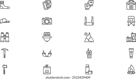 Mountaineering and climbing icons High-Quality Vector Icons Collection with Editable Stroke. Ideal for Professional and Creative Projects.
