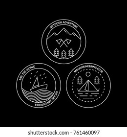 Mountaineering club and outdoor adventure monochrome monoline badge set