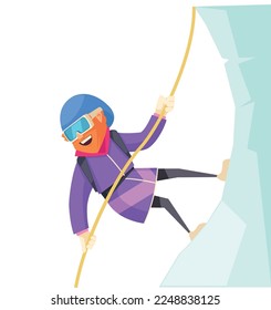 Mountaineering composition with cartoon style human character and outdoor look view vector illustration