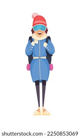 Mountaineering composition with cartoon style human character and outdoor look view vector illustration