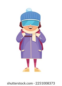 Mountaineering composition with cartoon style human character and outdoor look view vector illustration