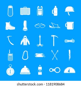 Mountaineering equipment icons set. Simple illustration of 25 mountaineering equipment vector icons for web