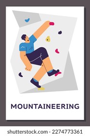 Mountaineering fitness sport training or workout banner, flat cartoon vector illustration. Poster for sport exercises on simulator that imitates a mountain surface.