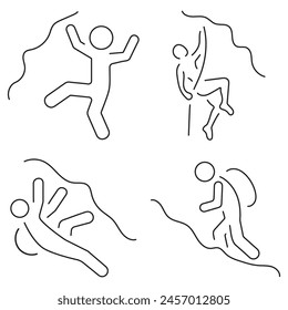 mountaineering group of icons in black on a white background. Vector illustration.
