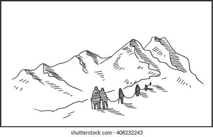 Mountaineering Hand Drawn Sketch Illustration Mountain Stock Vector ...