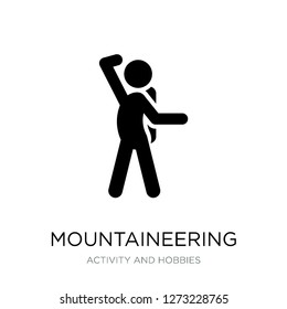 mountaineering icon vector on white background, mountaineering trendy filled icons from Activity and hobbies collection, mountaineering simple element illustration
