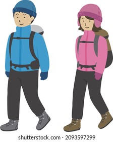 Mountaineering Men And Women Pair Set Walking With A Backpack (winter)
