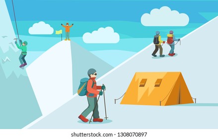 Mountaineering, Mountain climbing vector illustration