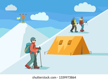 Mountaineering, Mountain climbing vector illustration