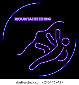 mountaineering neon sign, modern glowing banner design, colorful modern design trend on black background. Vector illustration.