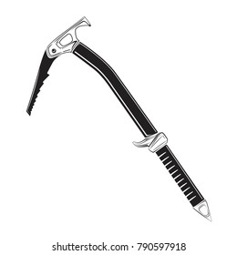 Mountaineering pickaxe isolated on the white background, monochrome style, vector