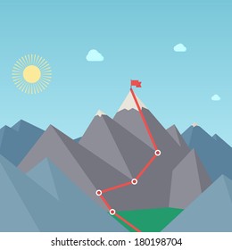 Mountaineering Route. Goal Achievement Concept. Vector