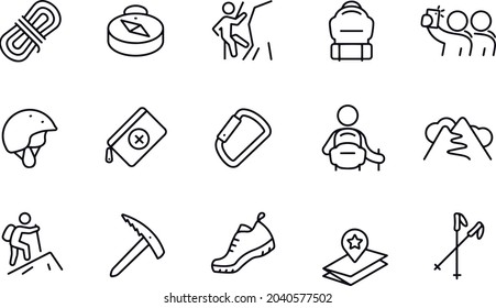 Mountaineering Thin Line Icons vector design 