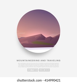 Mountaineering and Traveling Vector Illustration. Landscape with Mountain Peaks. Extreme Sports, Vacation and Outdoor Recreation Concept. Pine Forest.